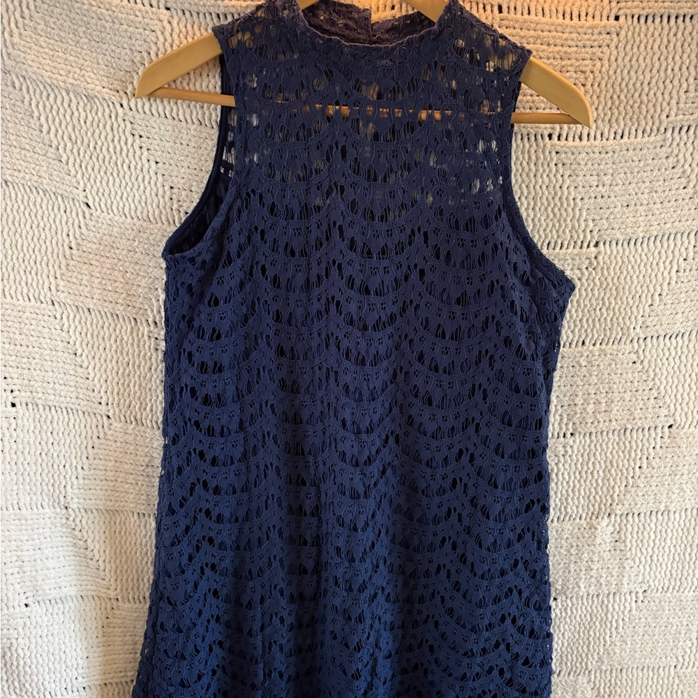 Navy Sleeveless Lace Midi Dress